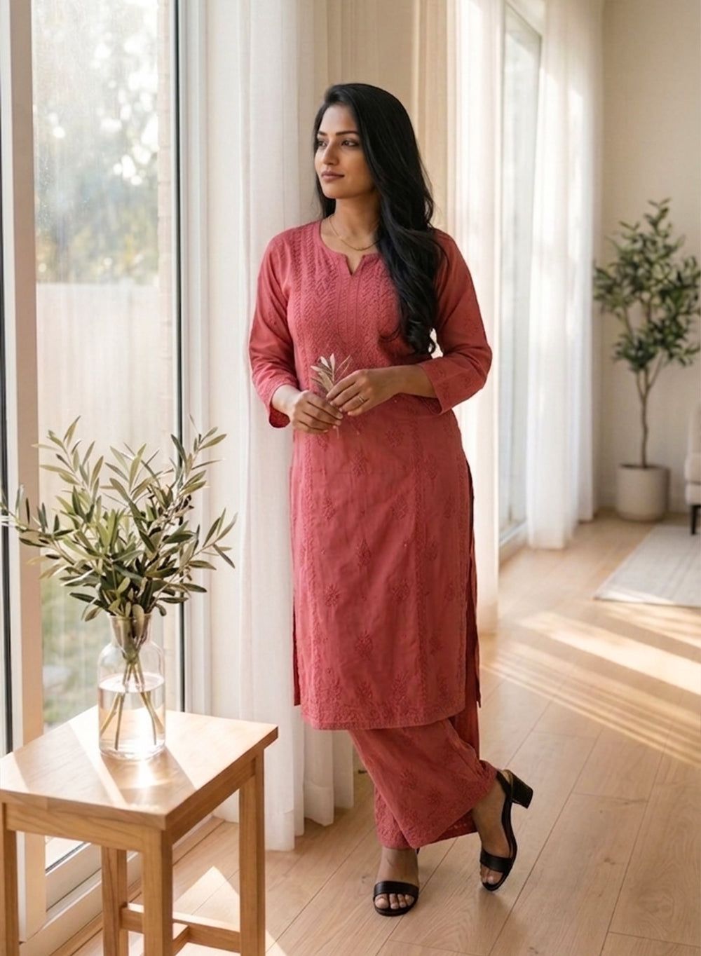 Saanjh Brick - Nargis Muslin Chikankari Kurta & Palazzo Set