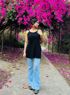 Noori Black Cotton - Bahaar Noodle Strap Kurta