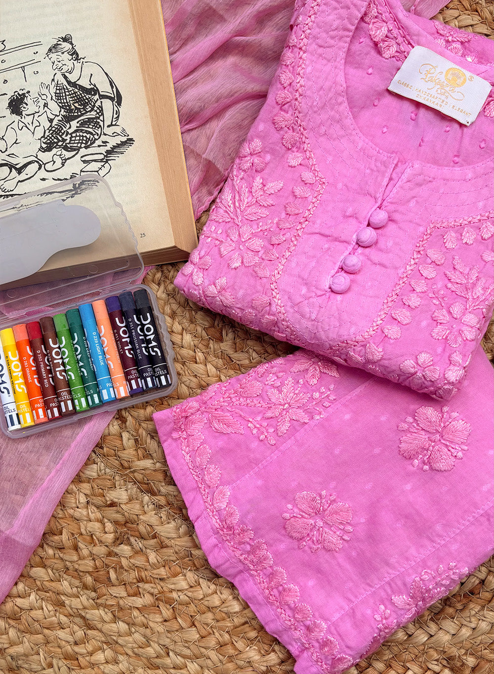 Pihu Baby Pink - Dobby Cotton Chikankari Kidswear Set