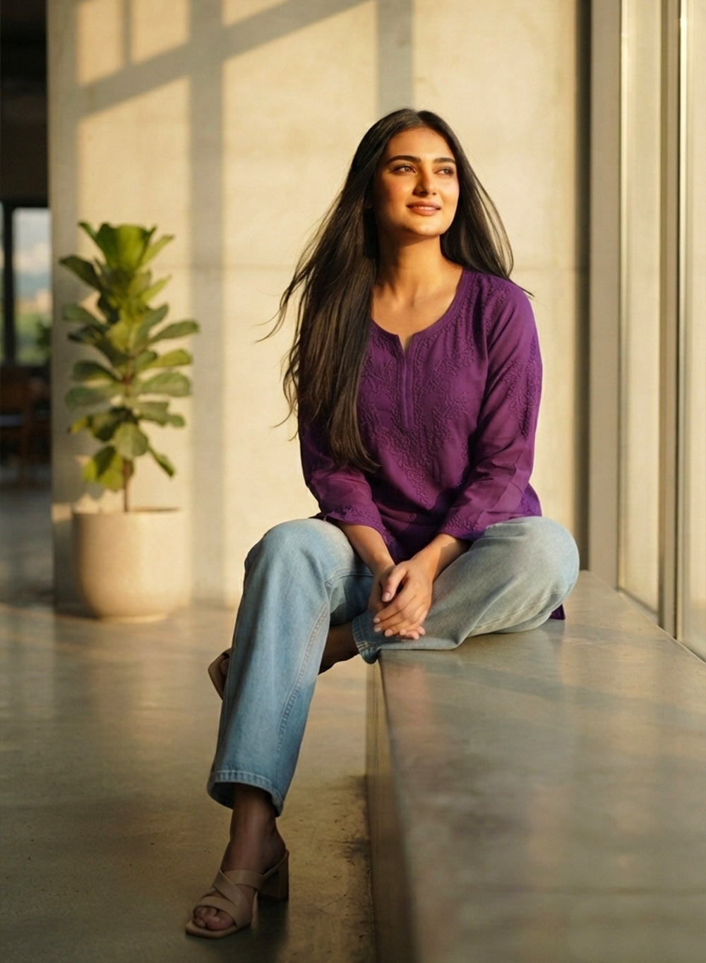 Alia Violet - Gulshan Muslin Chikankari Short Top