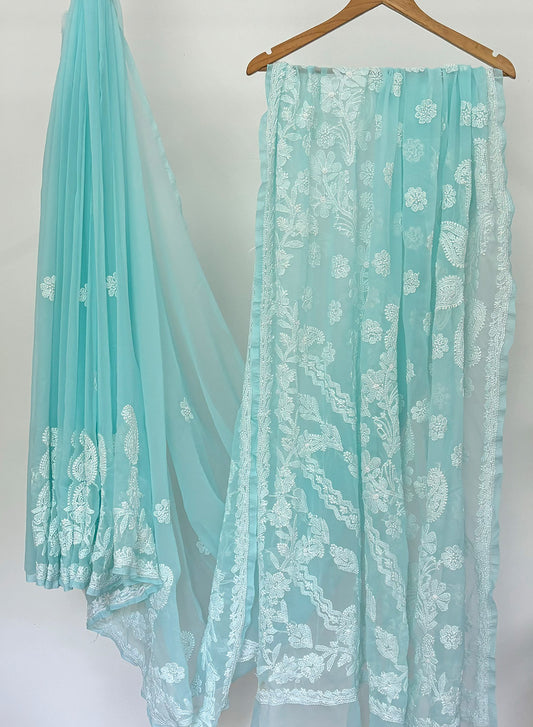 Aqua Blue - Aks Georgette Saree