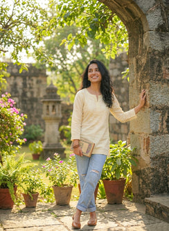 Lime - Gulshan Linen Cotton Double Layered Chikankari Short Top