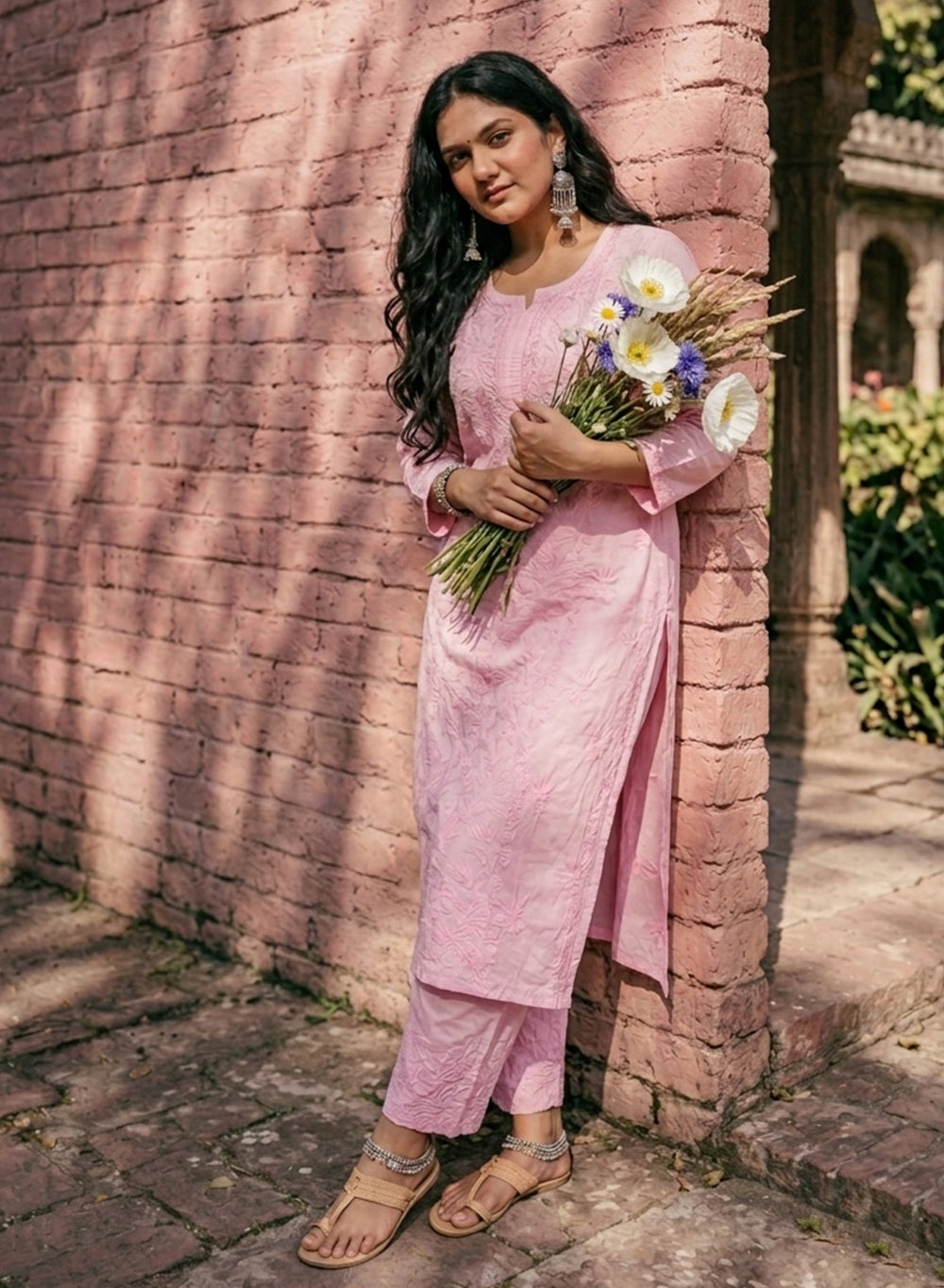 Saroj Baby Pink - Muslin Nargis Chikankari Set