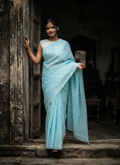 Shabnam Sky Blue - Aks Cotton Tepchi Chikankari Saree