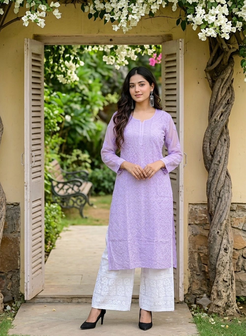 Ada Lilac -  Bahaar Muslin Front Jaal Chikankari Kurta