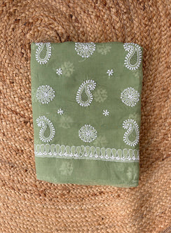 Olive Green - Dhoop Kinaray Cotton Chikankari Kurta Fabric