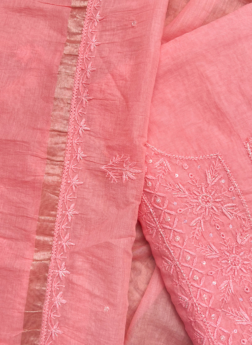 Peach Pink - Nayaab Mul Chanderi Kurta & Dupatta Fabric