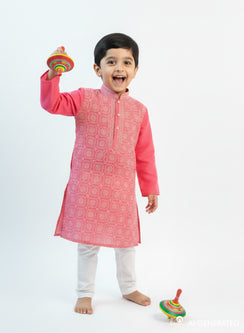 Peach Pink Front Jaal - Cotton Chikankari Kurta