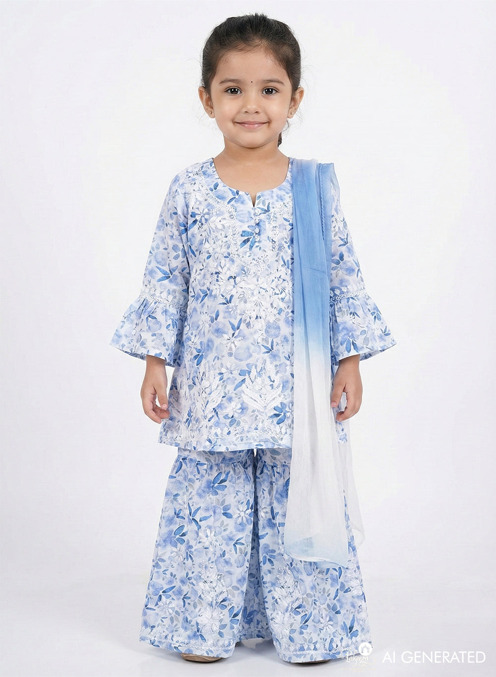 Gulnaar Blue Printed - Cotton Chikankari Kidswear Set