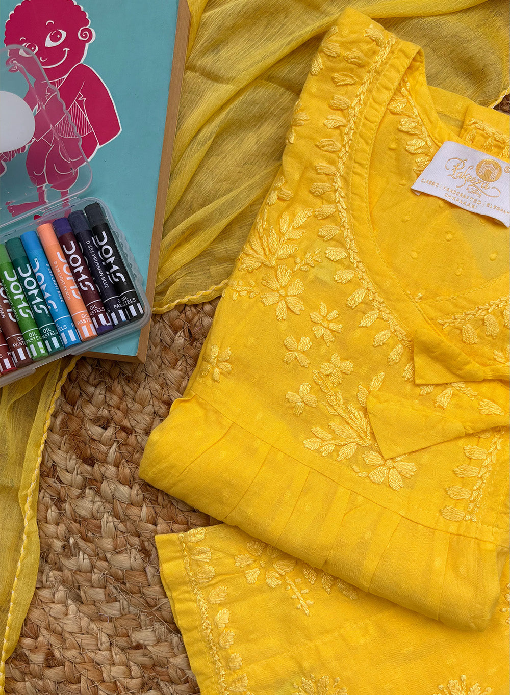 Kuhu Yellow - Dobby Cotton Chikankari Kidswear Set