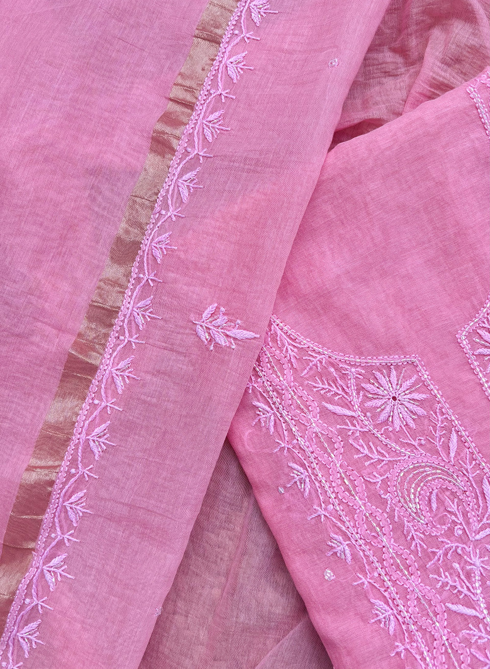 Flamingo Pink - Nayaab Mul Chanderi Kurta & Dupatta Fabric