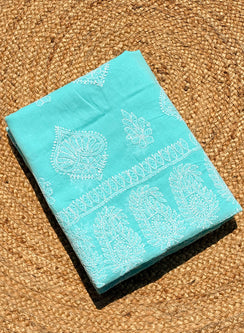 Sea Green - Cotton Terry Voile Aks Chikankari Saree
