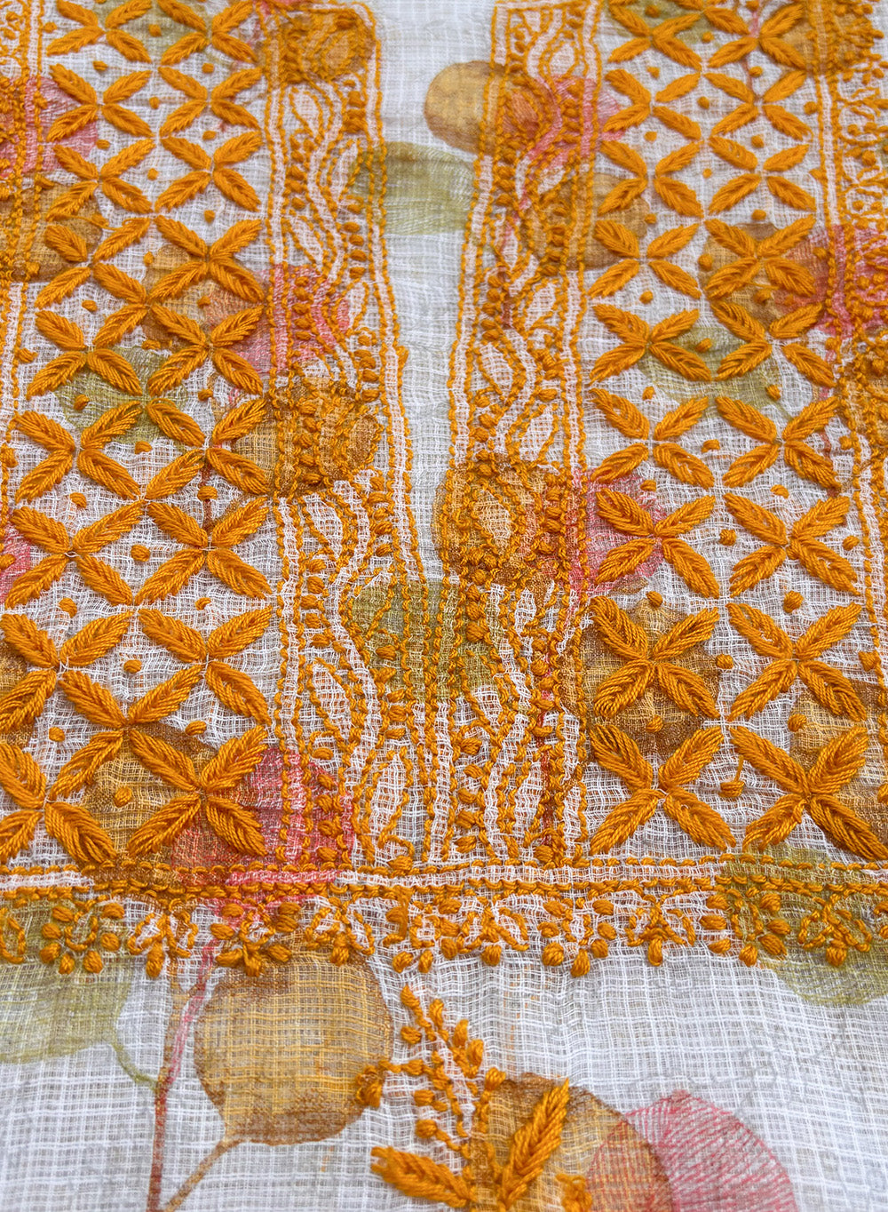 Mustard - Nayaab Kota Printed Chikankari Kurta & Dupatta Set