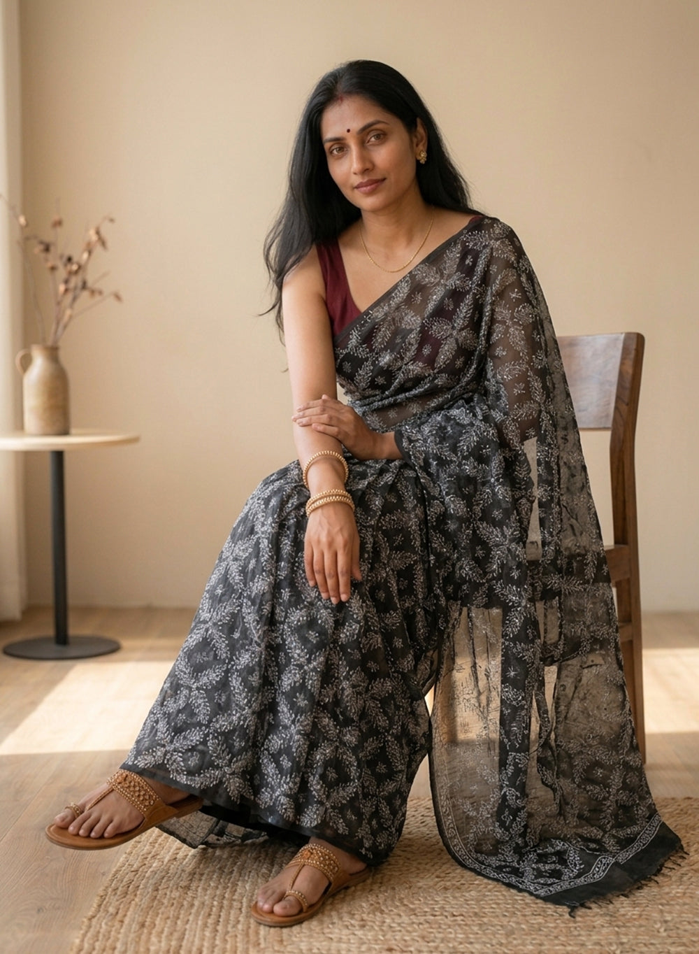 Black Shabnam Full Jaal - Aks Cotton Tepchi Chikankari  Saree