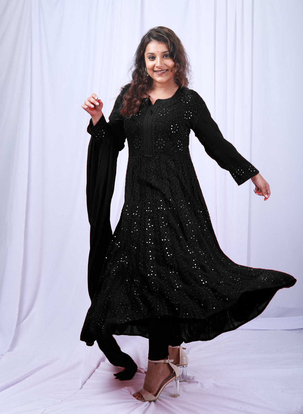Ishq - Black Viscoe Anarkali And Dupatta Set with Mukaish Work