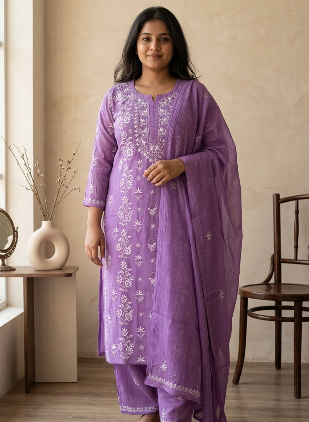 Purple - Mul Chanderi Nargis Chikankari Set