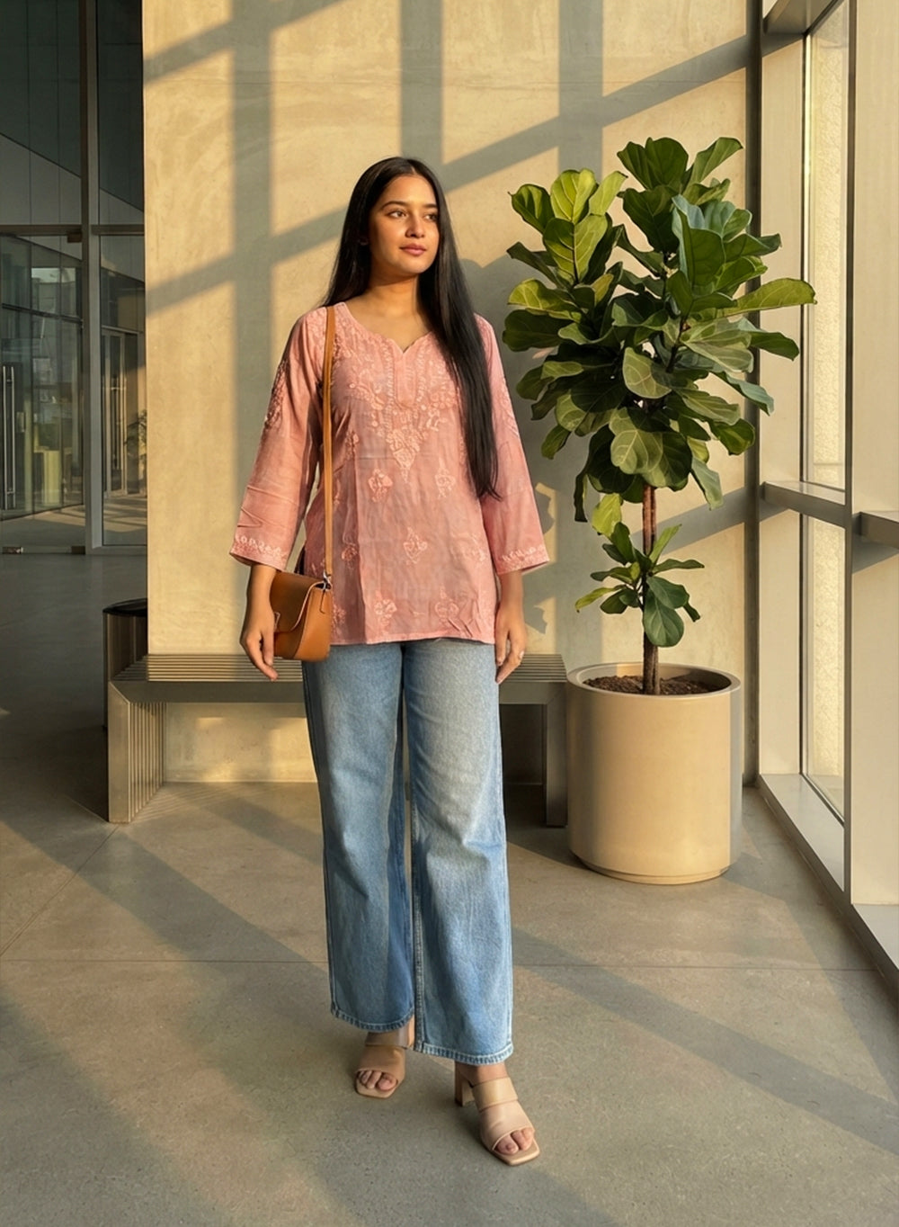 Alia Rose Gold - Gulshan Muslin Chikankari Short Top