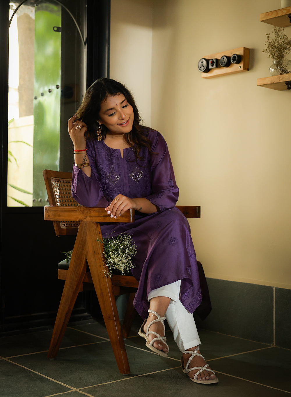 Swara Violet - Anjuman Chanderi Cotton Chikankari Kurta