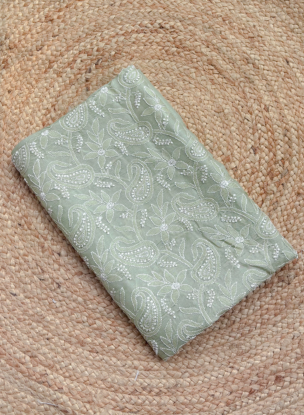 Light Green - Dhoop Kinaray Tussar Silk Chikankari Kurta Fabric
