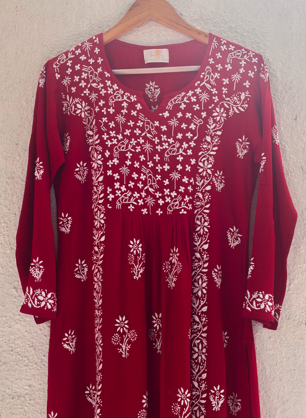 Red Nayra Cut - Bahaar Modal Chikankari Kurta