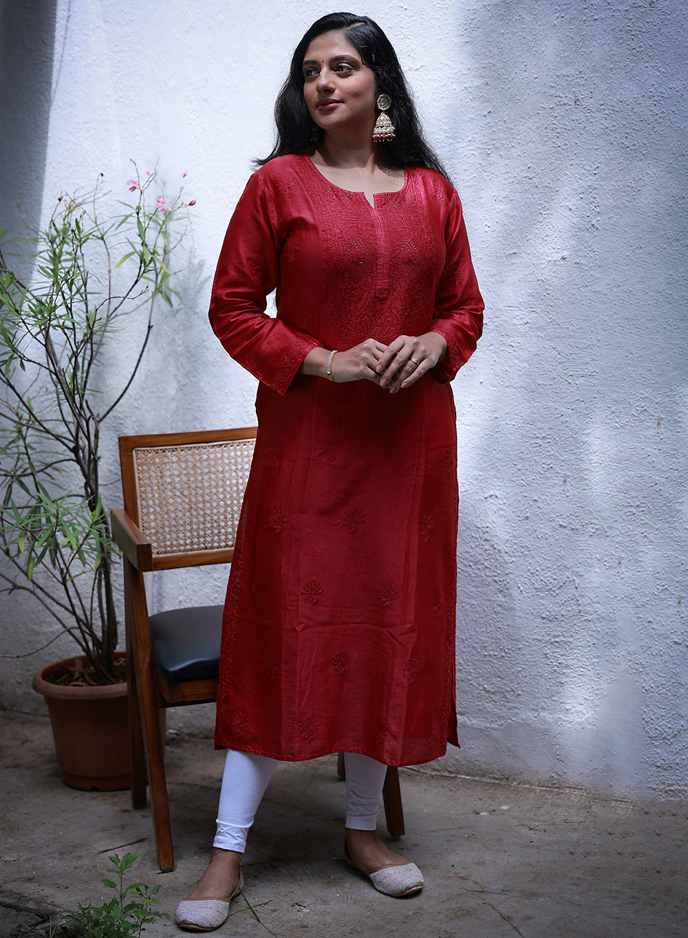 Swara Maroon - Anjuman Chanderi Cotton Chikankari Kurta