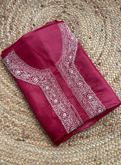 Maroon Unisex - Dhoop Kinaray Pure Tussar Silk Chikankari Kurta Fabric
