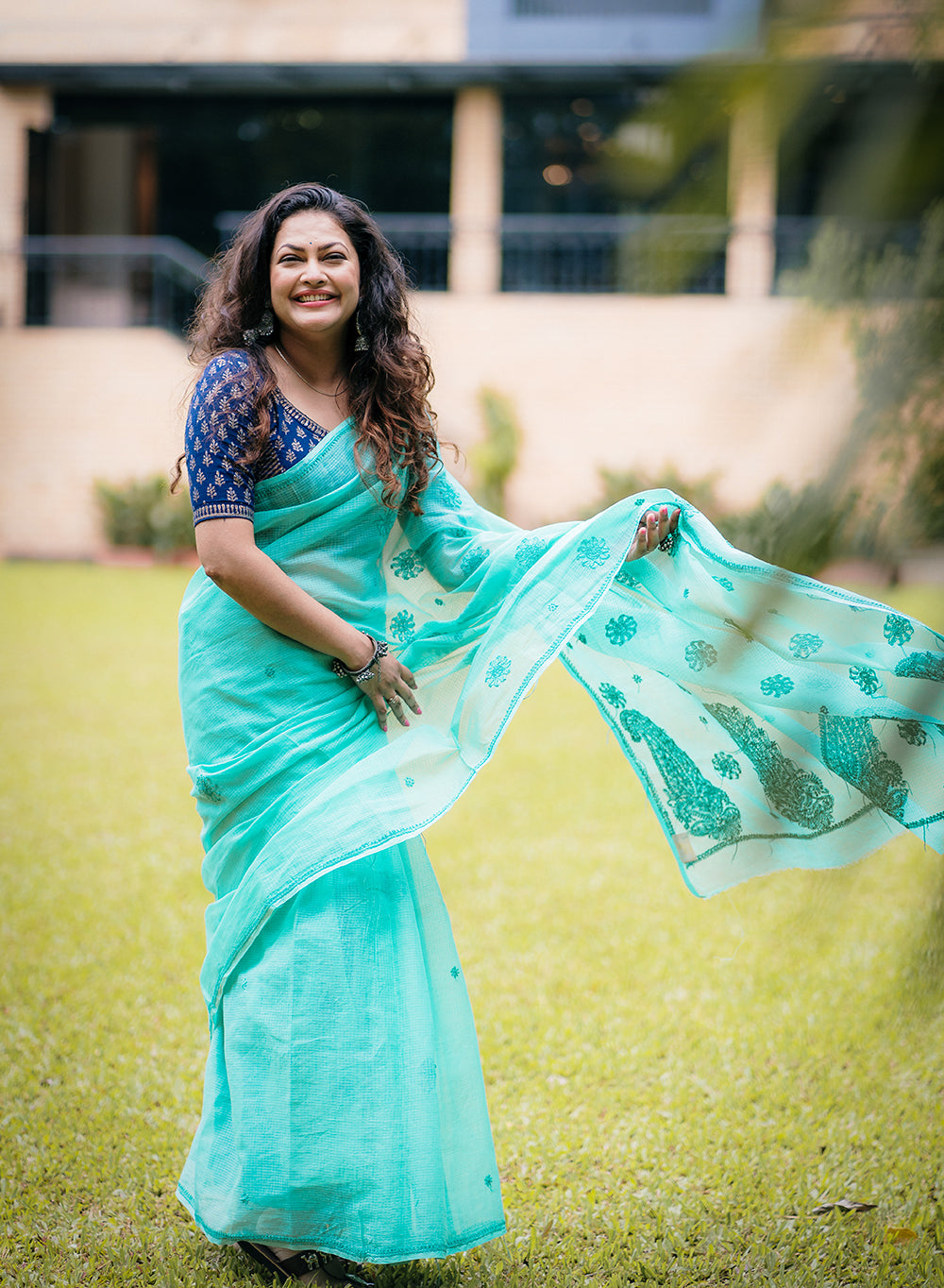Shachi Turquoise - Kota Aks Cotton Saree