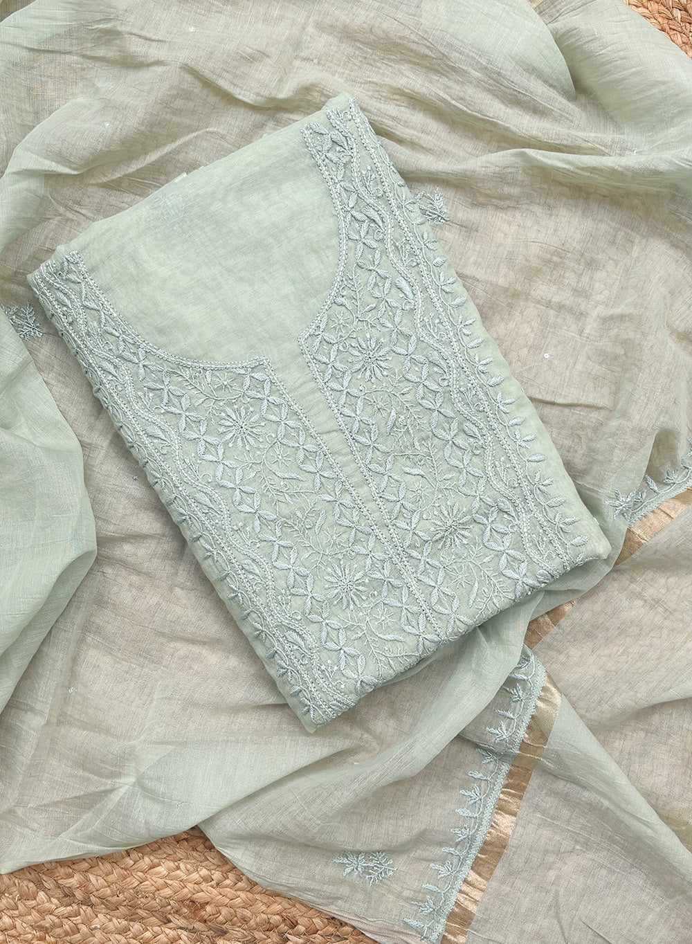 Sage Green - Nayaab Mul Chanderi Kurta & Dupatta Fabric
