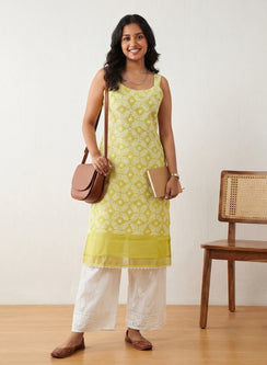 Surbhi Olive Green - Kota Tepchi Bahaar Noodle Strap Chikankari Kurta