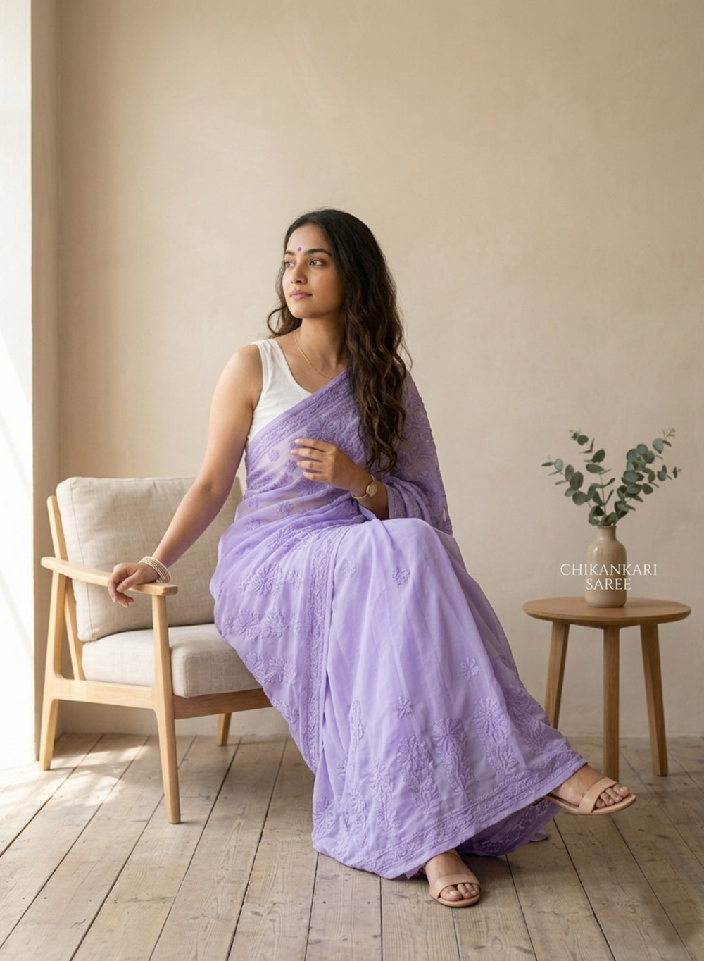Lavender Self Thread - Aks Georgette Chikankari Saree