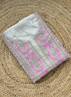Pink - Nayaab Khadi Silk Chikankari Dress Material With Jaali Work