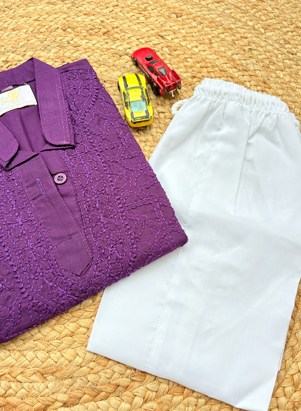 Violet Front Jaal - Cotton Chikankari Kurta With Self Thread Work & Pajama