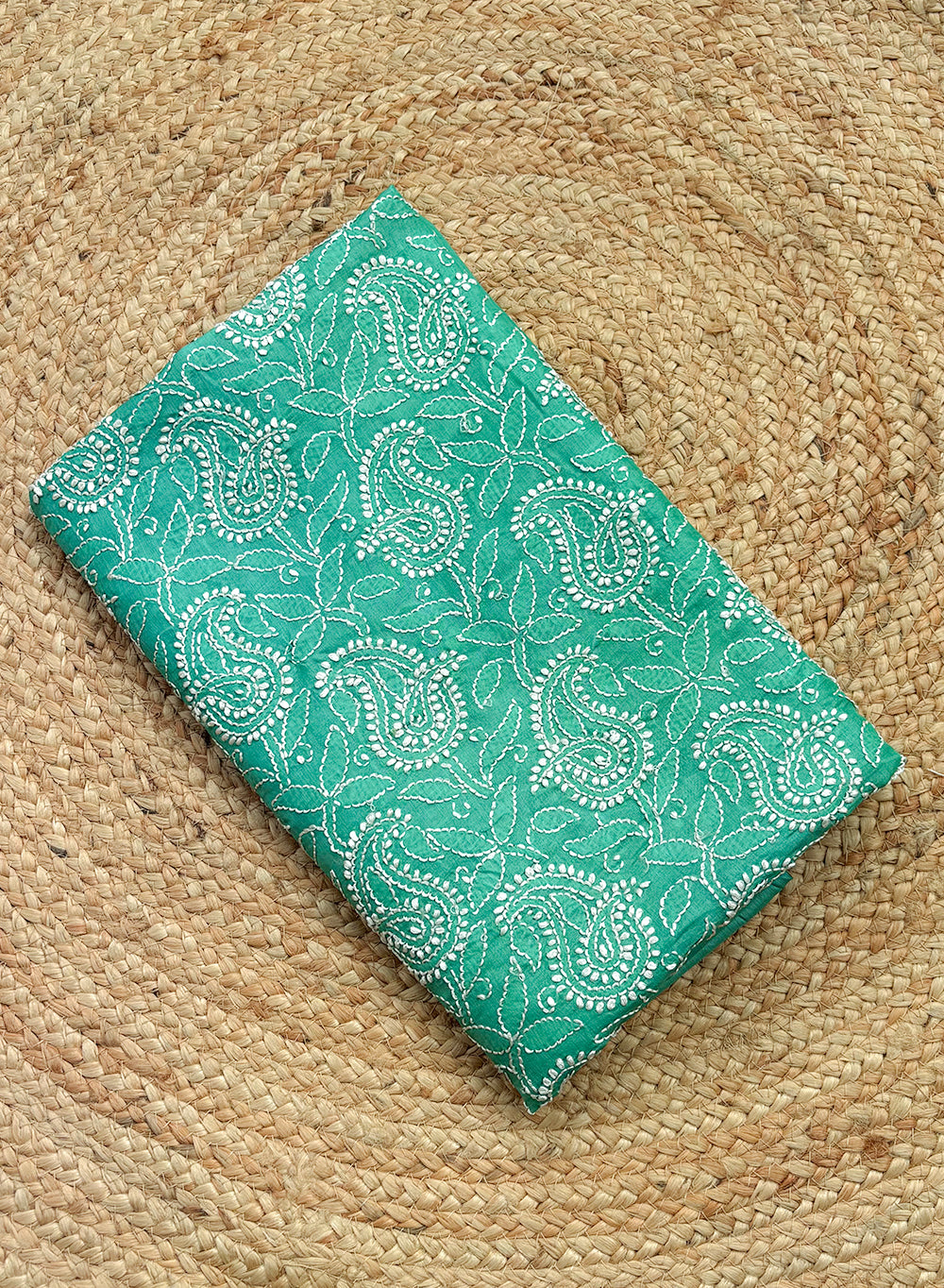 Turquoise - Dhoop Kinaray Tussar Silk Chikankari Kurta Fabric