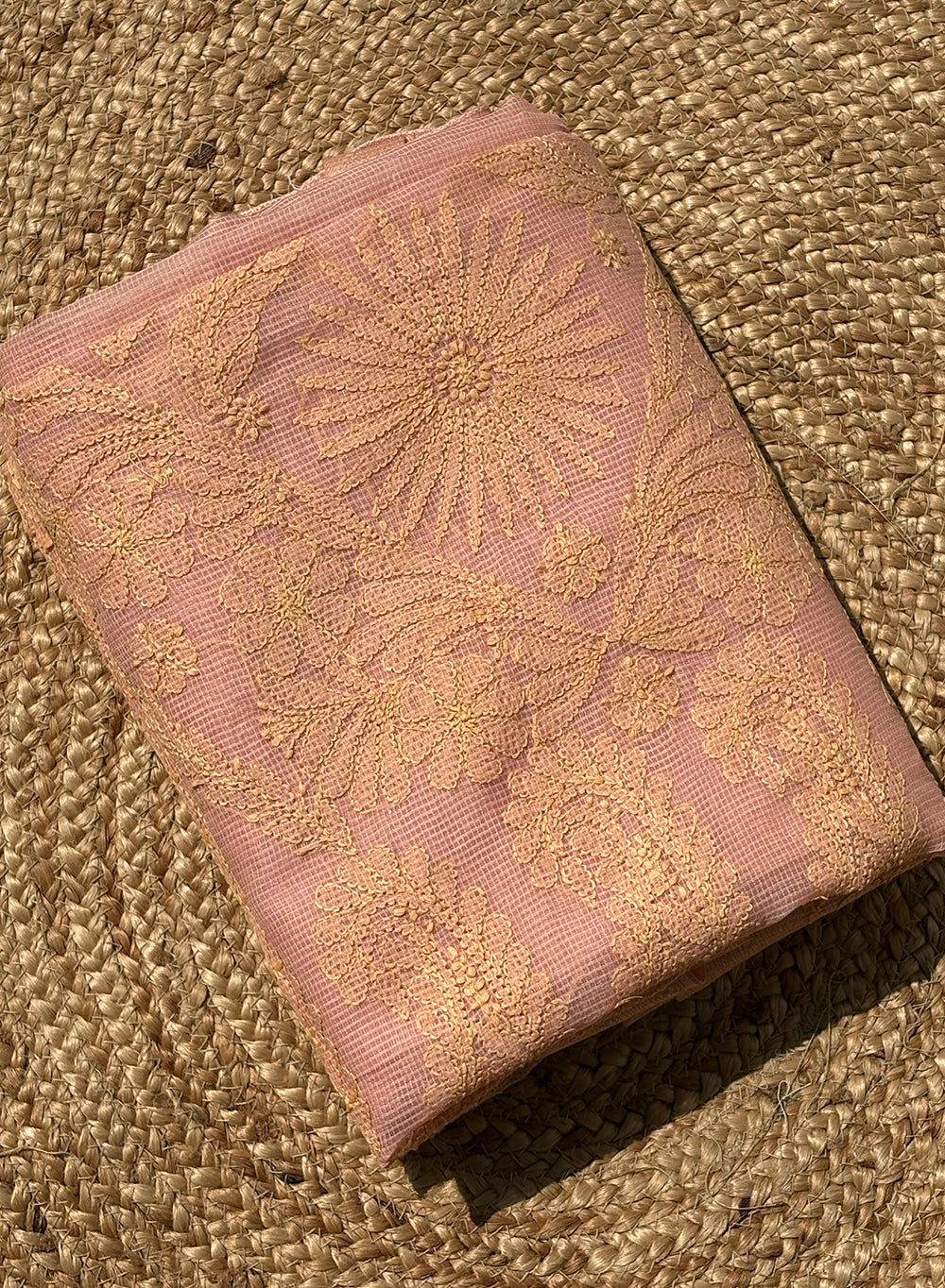 Blush Pink Cotton Chanderi - Aks Hand Embroidered Chikankari Saree