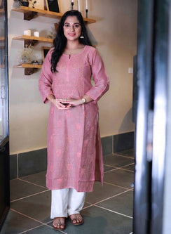 Swara Pink - Anjuman Chanderi Cotton Chikankari Kurta