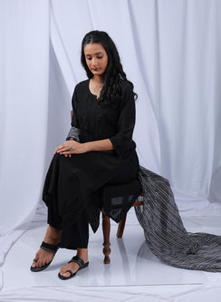 Sadgi Black -  Bahaar Muslin Solid Chikankari Kurta