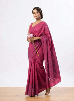 Magenta Pink - Aks Silk Chikankari Saree