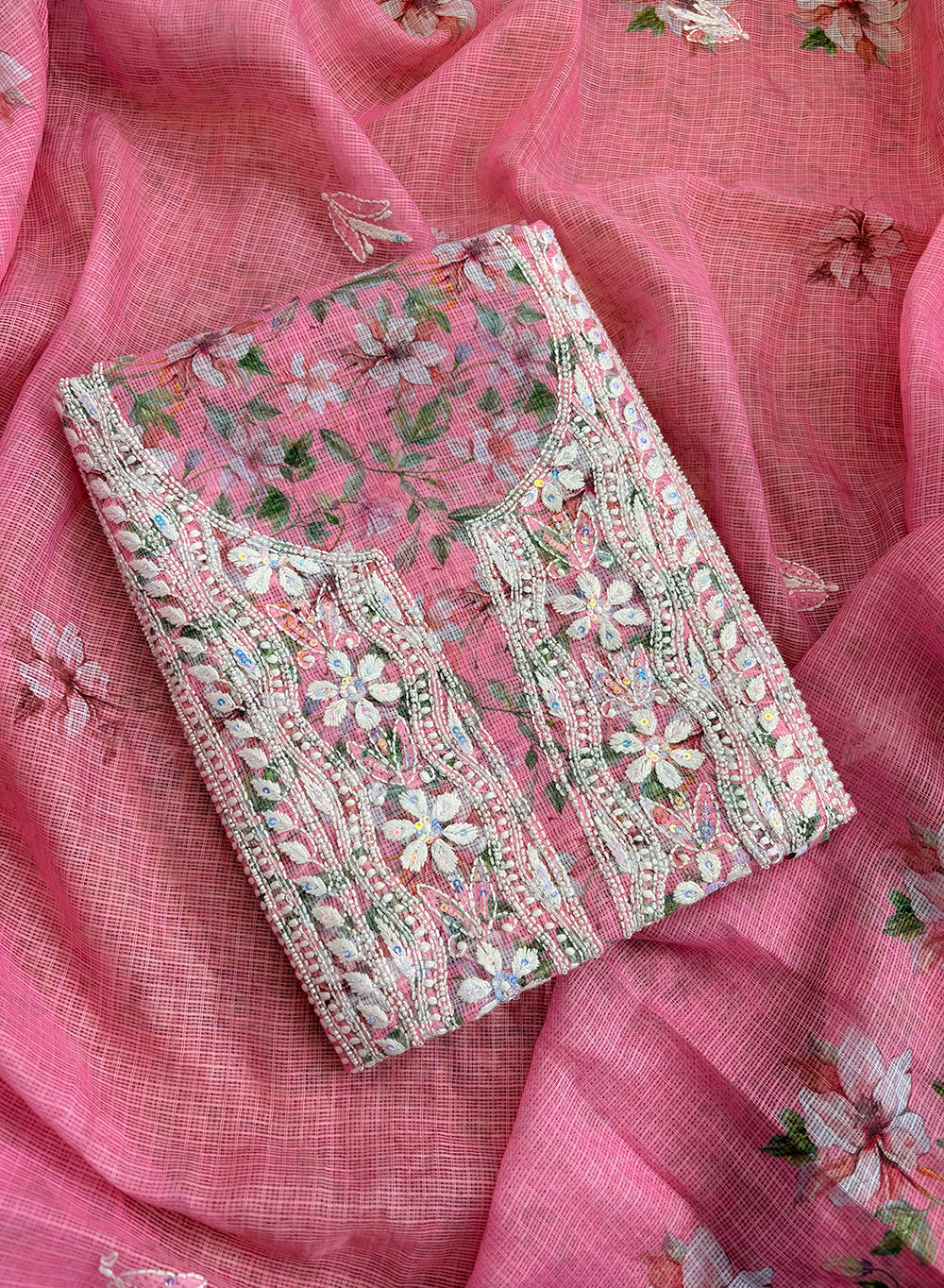 Pink - Nayaab Katdana Kota Printed Chikankari Full Dress Set