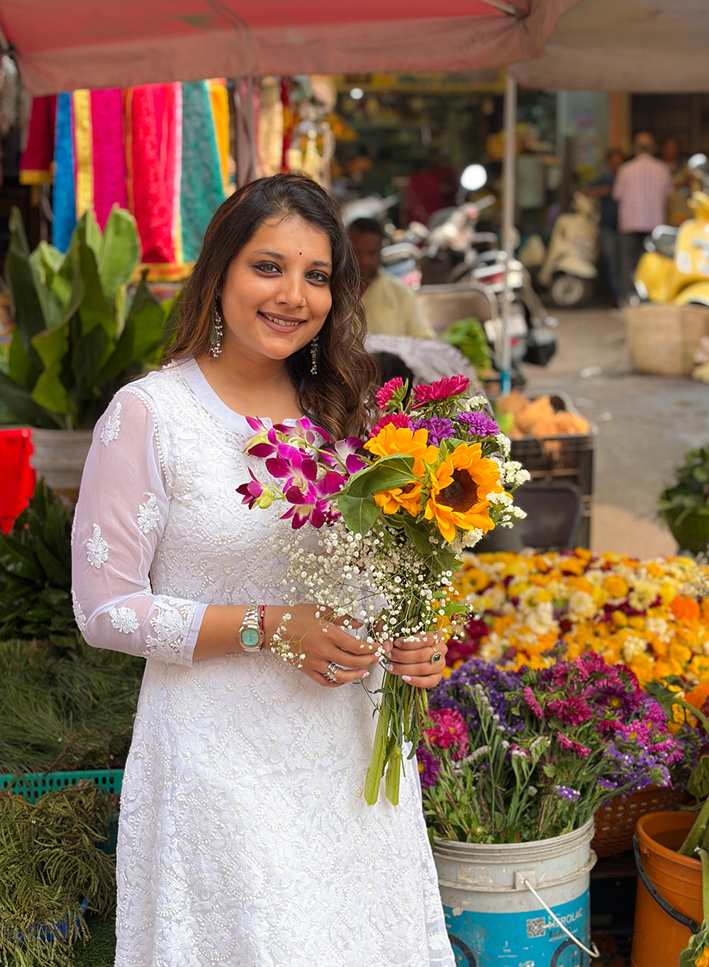 Esha White - Bahaar Georgette Chikankari A-line Kurta