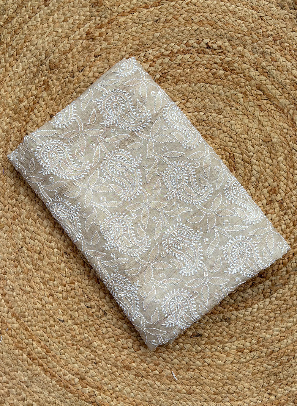 Beige - Dhoop Kinaray Tussar Silk Chikankari Kurta Fabric