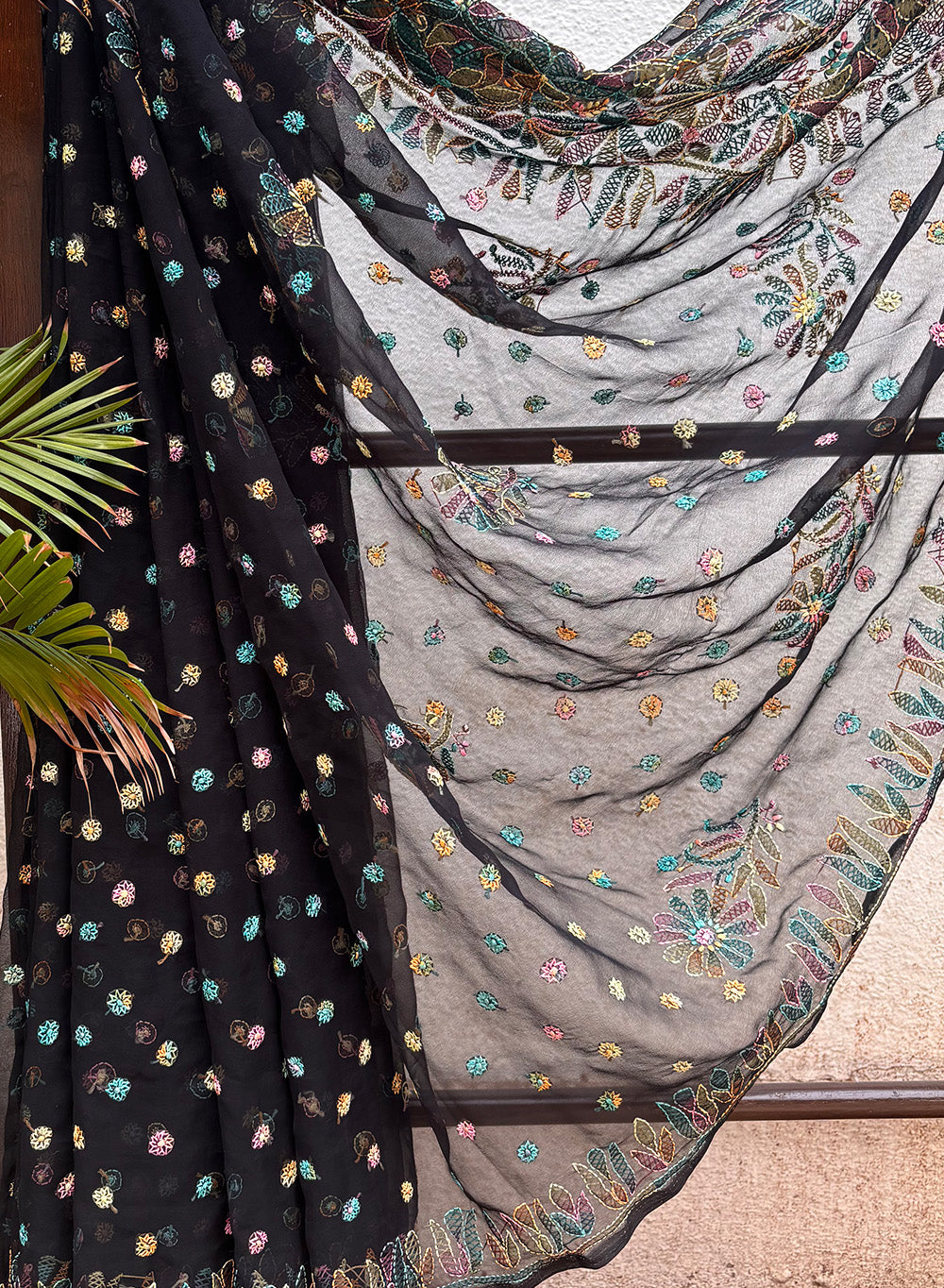 Rajanigandha Black Multi-coloured - Aks Georgette Saree