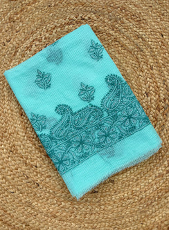 Turquoise - Dhoop Kinaray Kota Chikankari Kurta Fabric