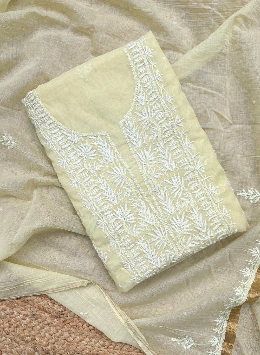 Lime - Nayaab Mul Chanderi Kurta & Dupatta Fabric