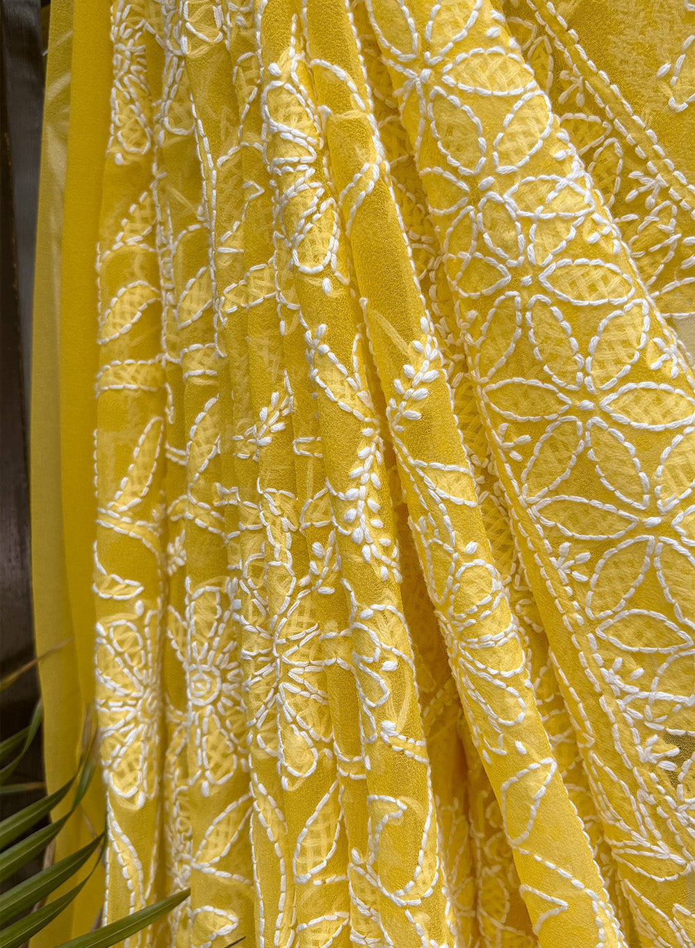 Yellow Full Jaal - Aks Georgette  Chikankari Saree