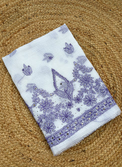 White & Blue - Dhoop Kinaray Kota Chikankari Kurta Fabric With Mukaish Work