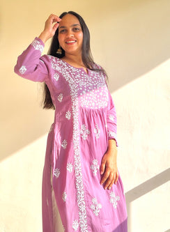 Rumi Purple Nayra Cut - Bahaar Modal Chikankari Kurta