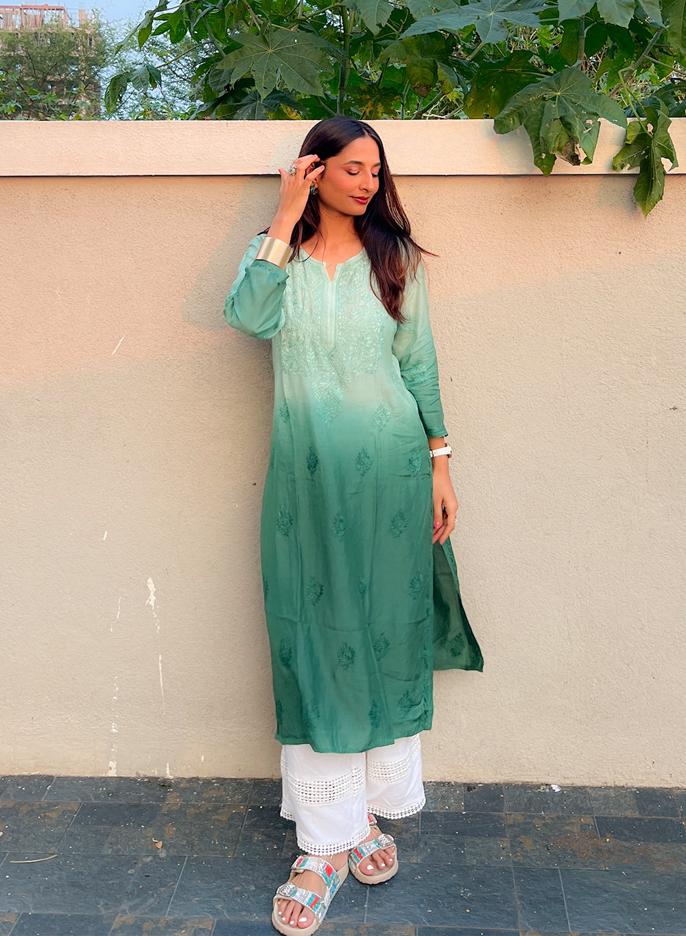 Sadgi Green Ombré - Bahaar Muslin Ombre Chikankari Kurta