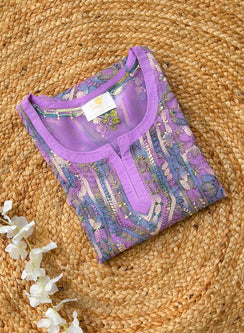 Lavender With Multicolored Thread - Gulzar Georgette Chikankari Short Top