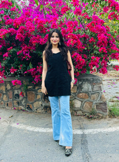 Noori Black Cotton - Bahaar Noodle Strap Kurta