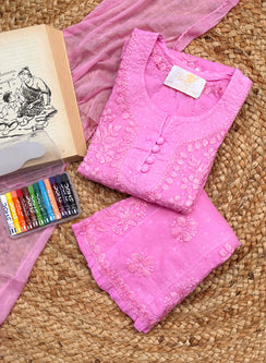 Pihu Baby Pink - Dobby Cotton Chikankari Kidswear Set